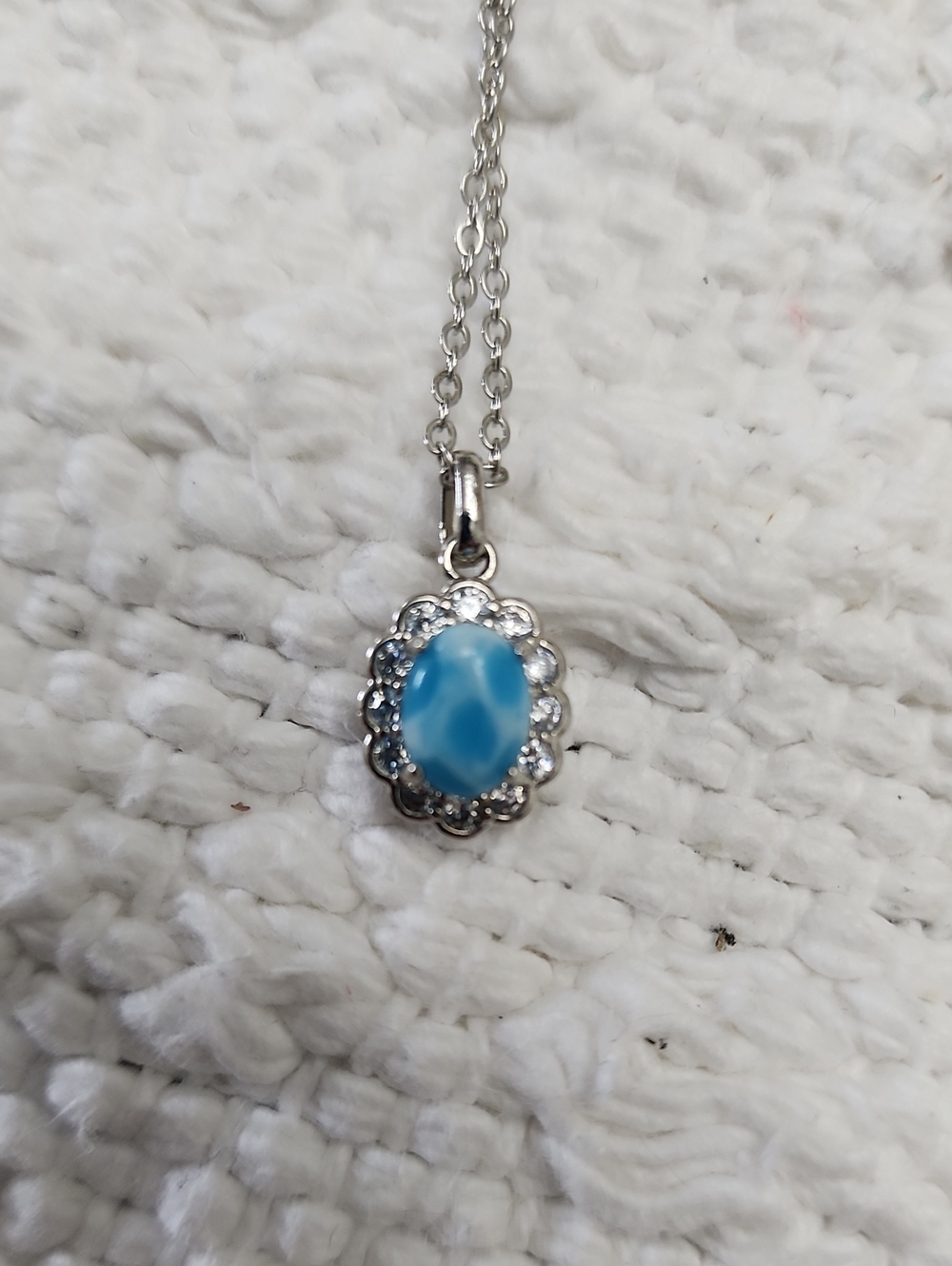 Blue Oval Stone Pendant Necklace with Silver Accent Elegant blue oval stone